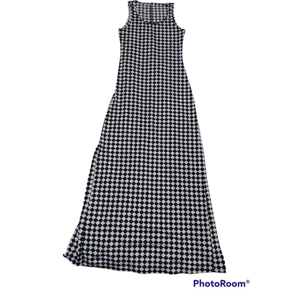 B_Envied‎ Black/White Diagonal Check M Long Dress